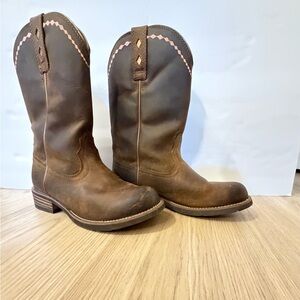 Ariat Brown Western Boots with Pink Accents
